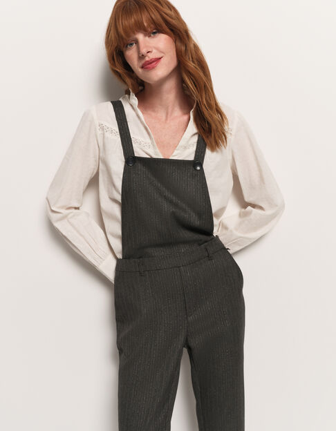 PAX - Pantalon salopette gris motif rayures lurex - One Step