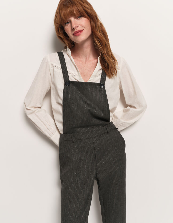 PAX - Pantalon salopette gris motif rayures lurex-1