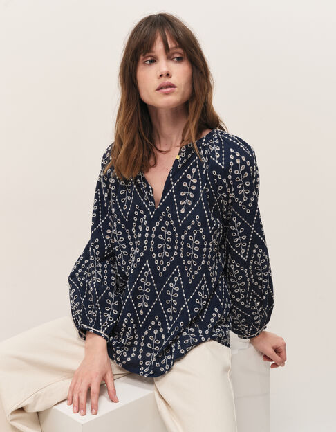 COLOMBE - Blouse marine broderies all over - One Step