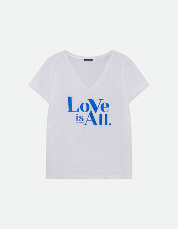 MARCO - T-shirt blanc coton bio message bleu m&eacute;tallis&eacute; -1