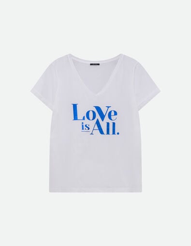 MARCO - T-shirt blanc coton bio message bleu m&eacute;tallis&eacute;  - One Step