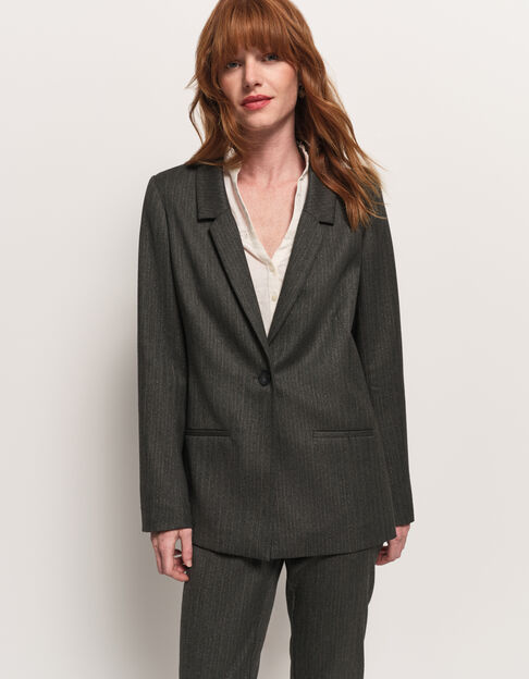 VANITY - Veste de costume gris motif rayures lurex - One Step