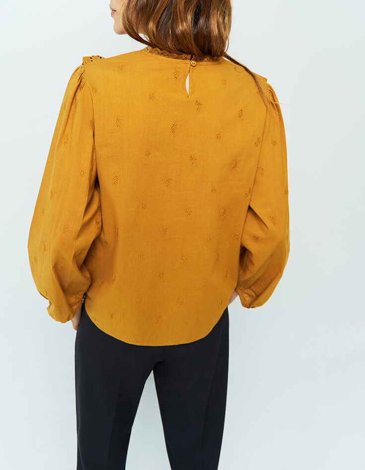 CATALINA - Blouse miel brodée avec volants-3