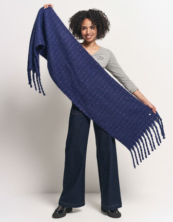 ALANA - Echarpe marine rayures doupions roses-5