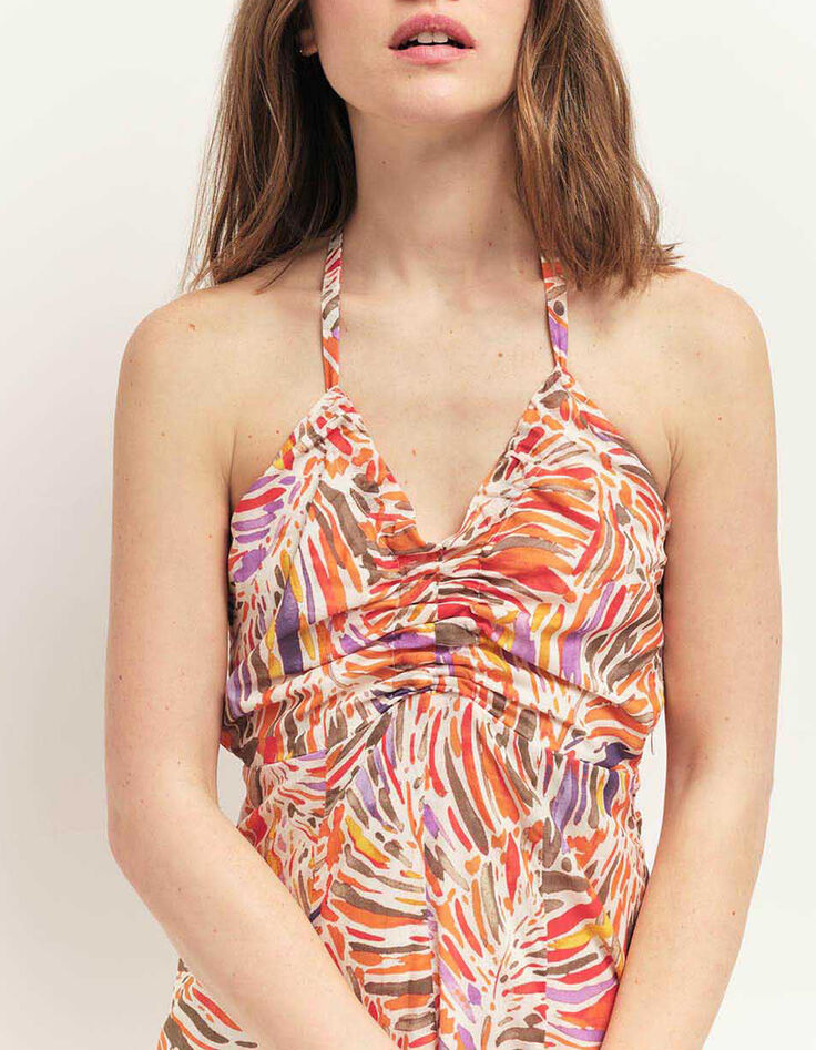 RECY - Robe midi corail dos-nu à imprimé flore arty-2