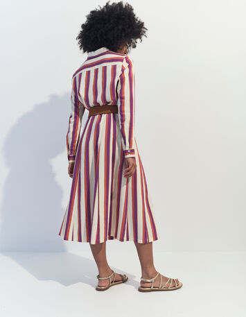 JOYAU - Jupe midi écrue motif rayures couleur -2