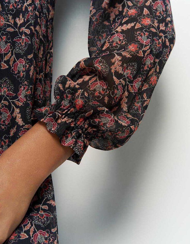 ROCKET - Robe midi noire à imprimé cachemire fleurs-3