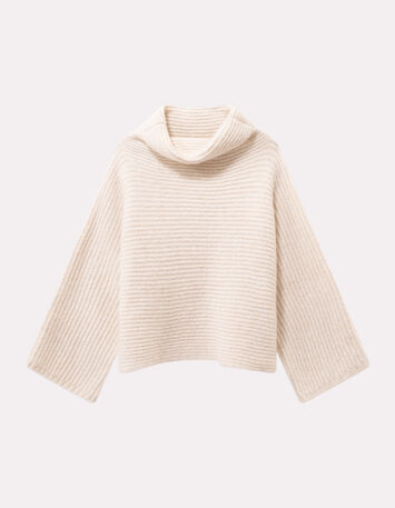 TOPAZ - Pull &eacute;cru tricot c&ocirc;tel&eacute; col roul&eacute;-1