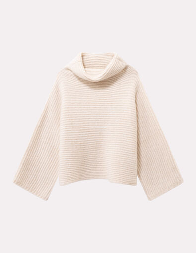 TOPAZ - Pull &eacute;cru tricot c&ocirc;tel&eacute; col roul&eacute; - One Step