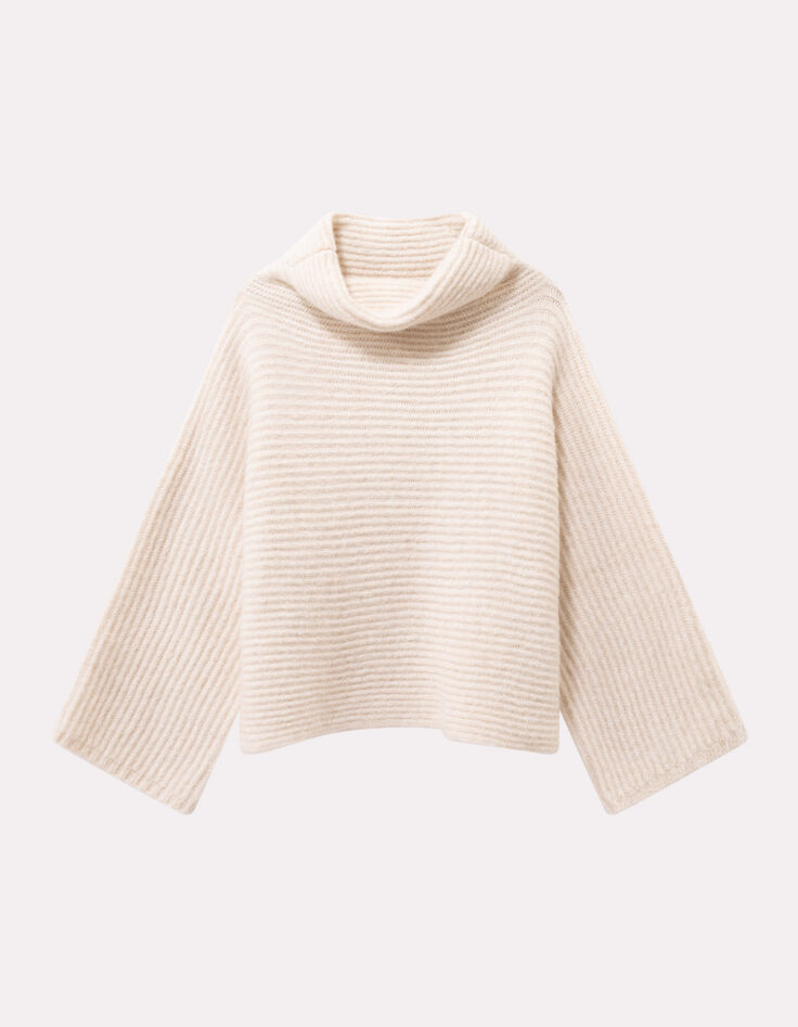 TOPAZ - Pull &eacute;cru tricot c&ocirc;tel&eacute; col roul&eacute;-1