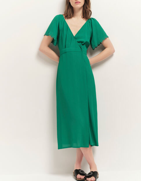 RYOKO - Robe portefeuille midi green grass - One Step