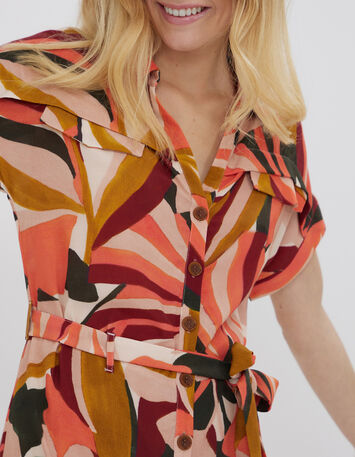 RAMY - Robe chemise midi melon à imprimé arty jungle-5