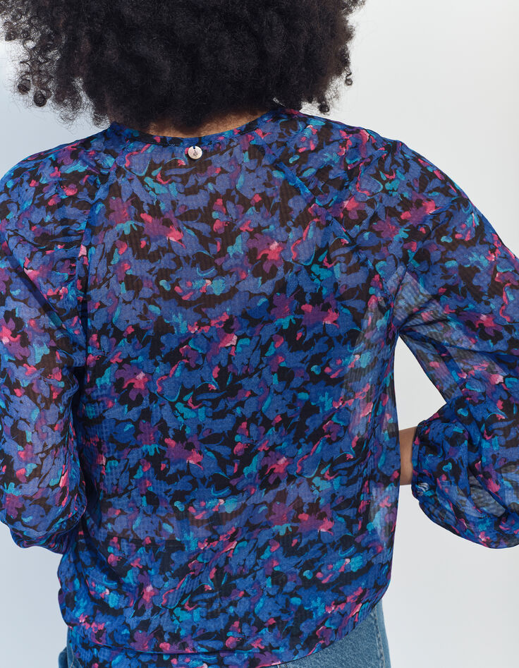 CIARA - Blouse bleue polyester recyclé floral aquatique -2