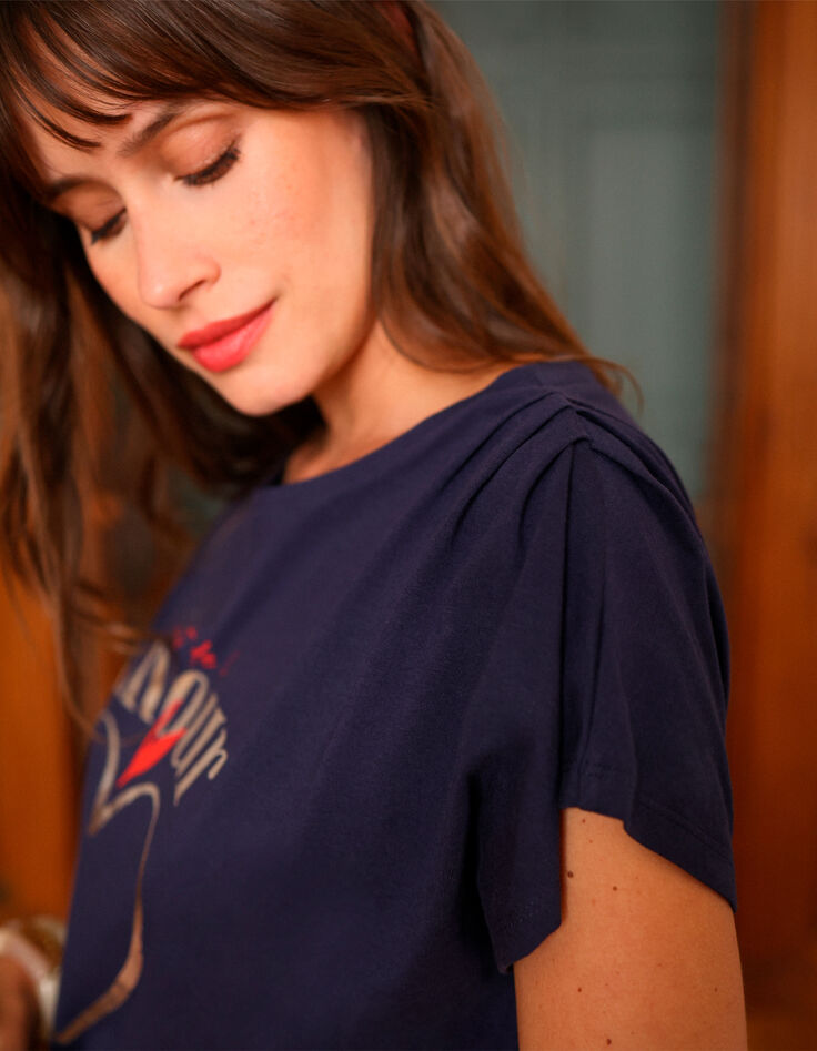 MINOS - T-shirt marine coton bio visuel cœur et message -5