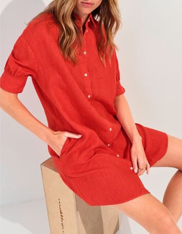 REACH - Robe chemise orange lin certifi&eacute; surteint-1