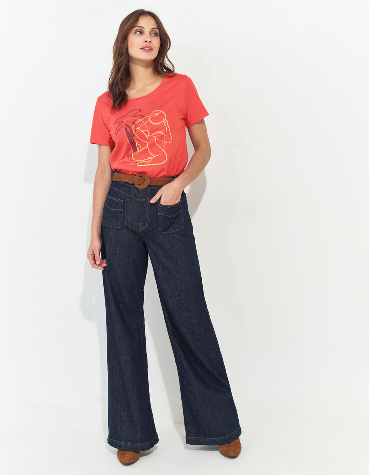 MADIE - T-shirt orange coton bio visuel danseuse arty -2