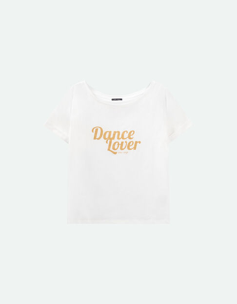 MARLON - T-shirt écru coton bio message paillettes dorées - One Step