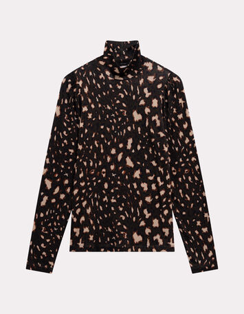 MADLY - T-shirt kaki col roulé imprimé tachiste animalier-1