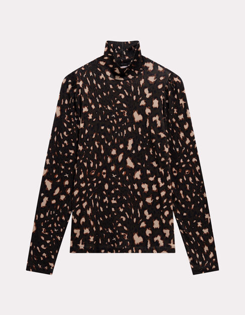 MADLY - T-shirt kaki col roulé imprimé tachiste animalier - One Step