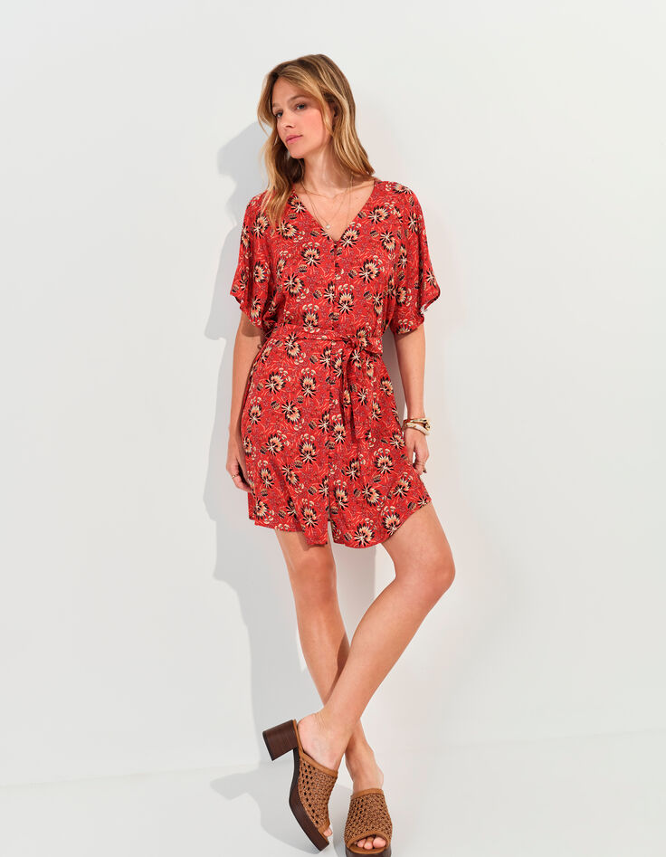 RADKA - Robe orange imprimé floral d'été -5