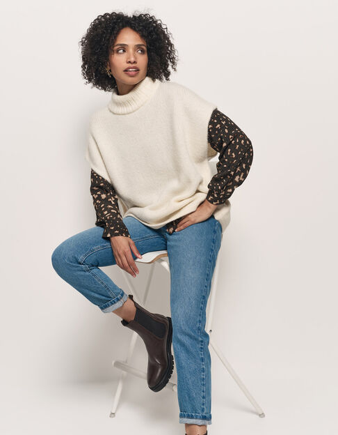 ANDRAS - Poncho écru tricot col montant - One Step