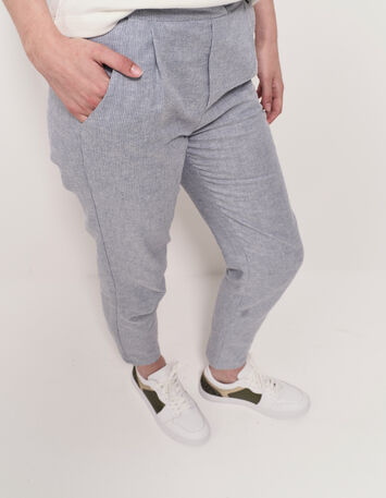 POSY - Pantalon carotte bleu motif rayures fantaisie-3