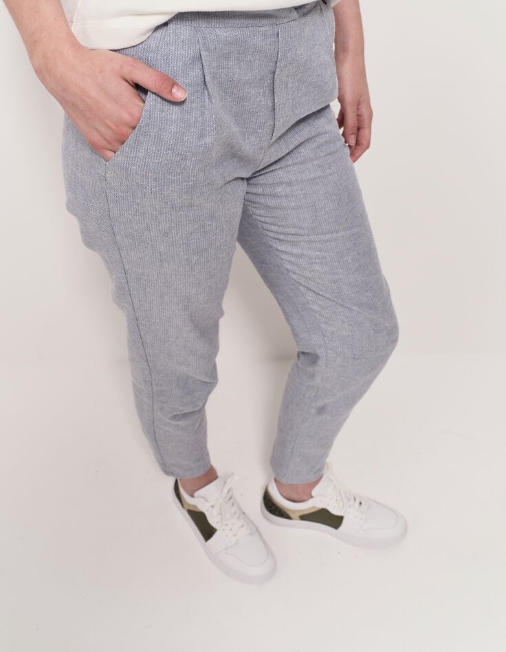 POSY - Pantalon carotte bleu motif rayures fantaisie-3 POSY - Pantalon carotte bleu motif rayures fantaisie-3