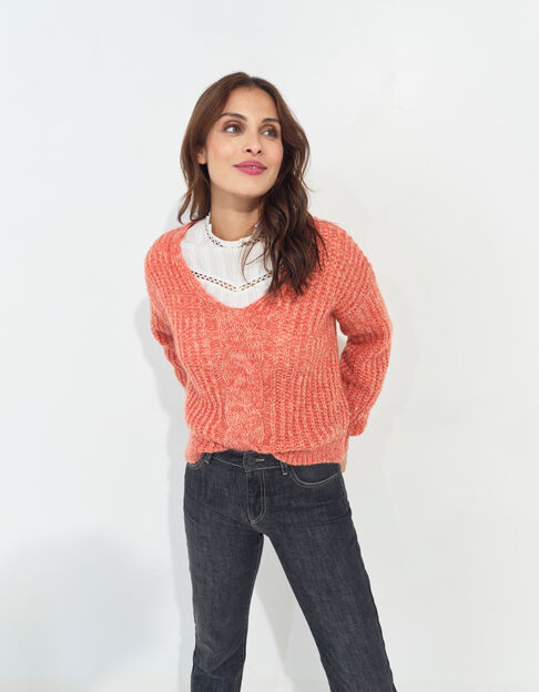 TIAGO - Pull orange tricot réversible devant/dos  - One Step