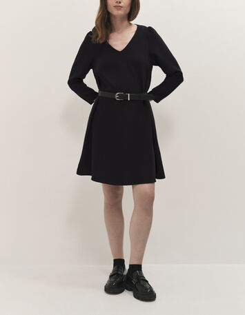 RIOMI  - Robe noire fluide forme &eacute;vas&eacute;e-2