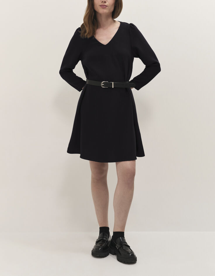 RIOMI  - Robe noire fluide forme &eacute;vas&eacute;e-2