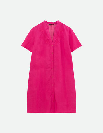 ROSALIA - Robe chemise rose broderies placées ton sur ton-4