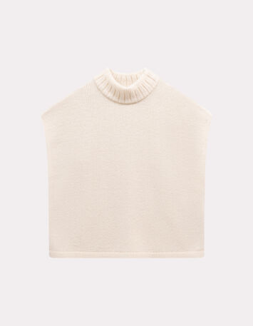 ANDRAS - Poncho écru tricot col montant-5