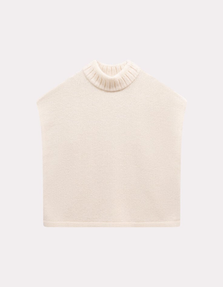 ANDRAS - Poncho écru tricot col montant-5 ANDRAS - Poncho écru tricot col montant-5