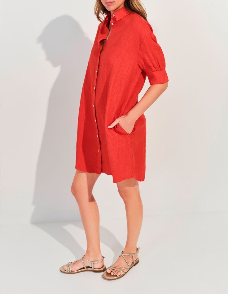 REACH - Robe chemise orange lin certifi&eacute; surteint-2