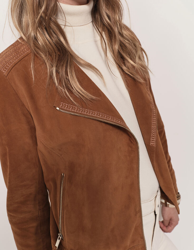DIYA - Blouson cognac en cuir velours-2 DIYA - Blouson cognac en cuir velours-2