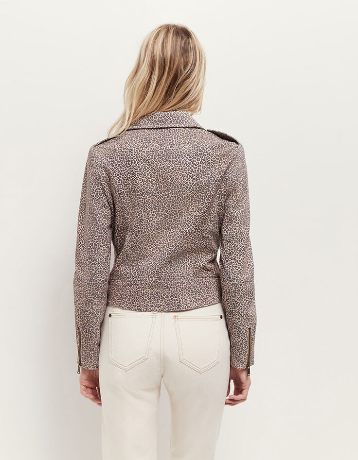 DEAN - Blouson sand esprit motard à motif léopard-3