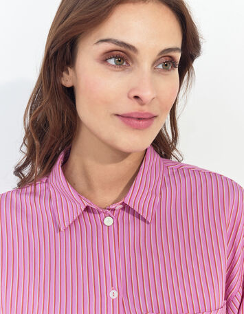 CELESTE - Chemise rose à motif fines rayures -3