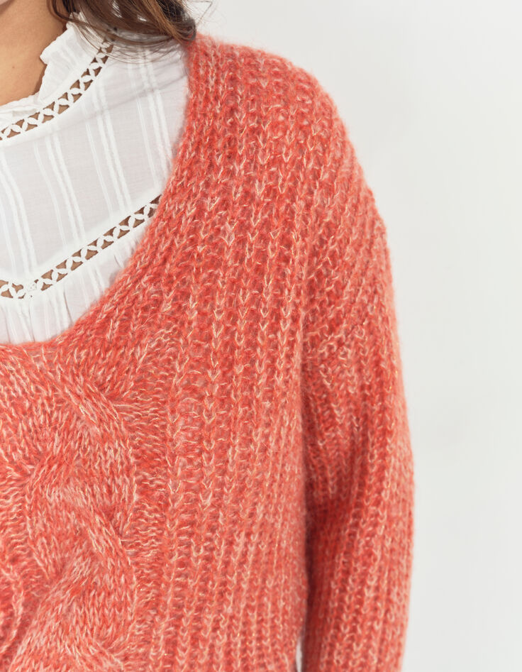 TIAGO - Pull orange tricot réversible devant/dos -7