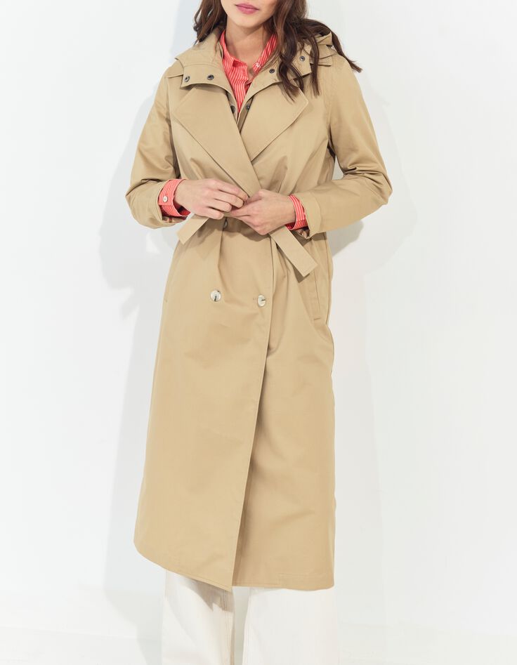 DAYLA - Trench beige coton bio capuche amovible -1