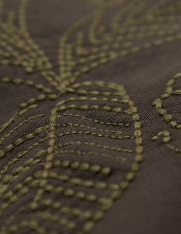 MEZZIA - Sweat kaki encolure V broderies fleurs-7