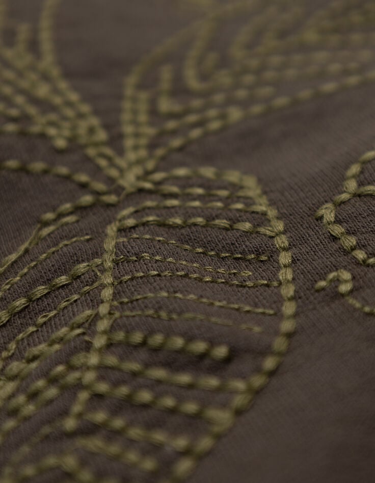 MEZZIA - Sweat kaki encolure V broderies fleurs-7 MEZZIA - Sweat kaki encolure V broderies fleurs-7