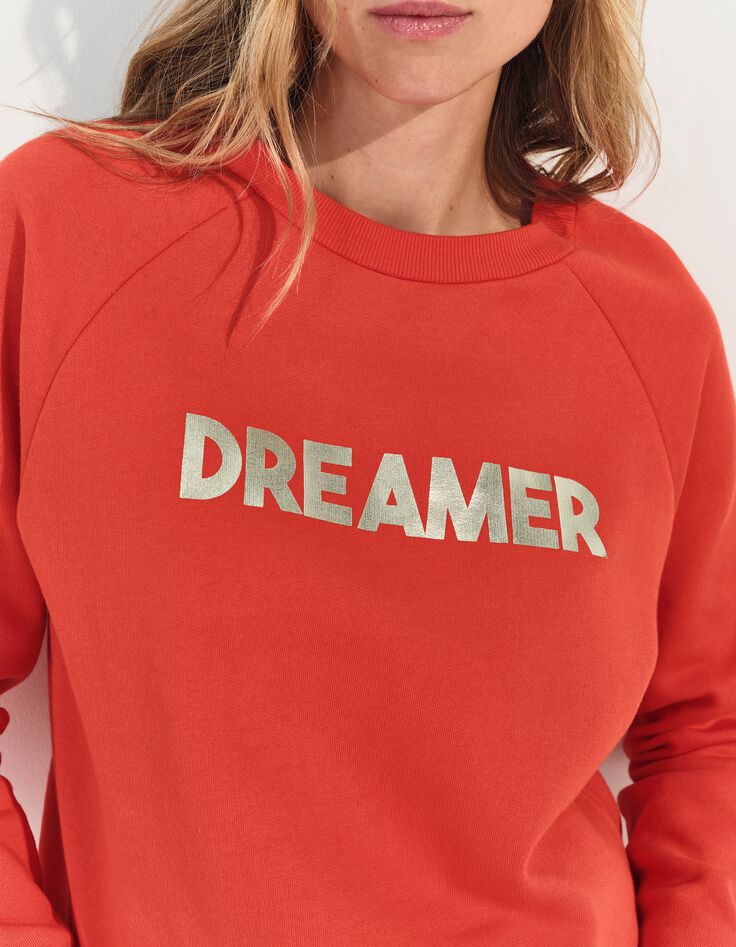 MURILO - Sweat orange coton bio message m&eacute;tallis&eacute; -4