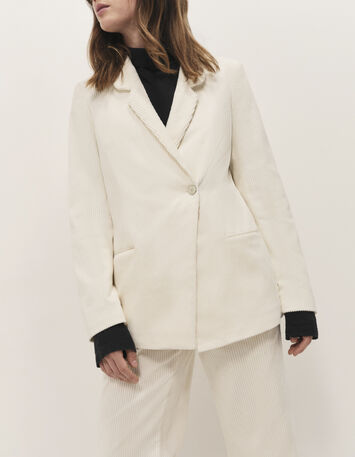 VIGG - Veste de costume ivoire velours c&ocirc;tel&eacute;-1