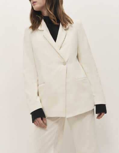 VIGG - Veste de costume ivoire velours c&ocirc;tel&eacute; - One Step