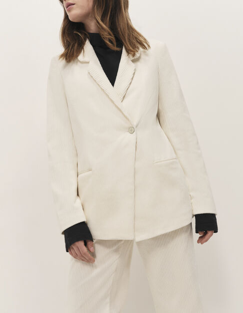 VIGG - Veste de costume ivoire velours c&ocirc;tel&eacute; - One Step