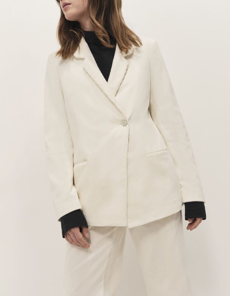 VIGG - Veste de costume ivoire velours c&ocirc;tel&eacute;-1