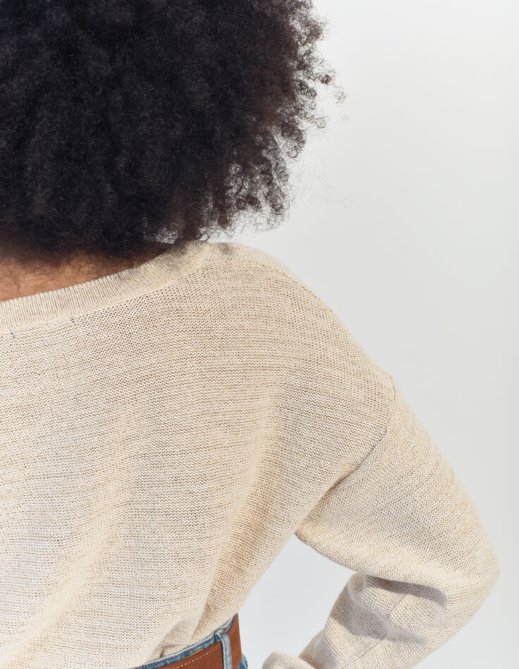 TINA - Cardigan beige tricot lurex encolure V -5