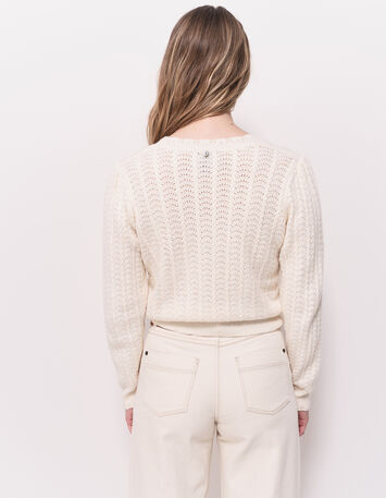 TILLEUL - Pull écru tricot fantaisie-2