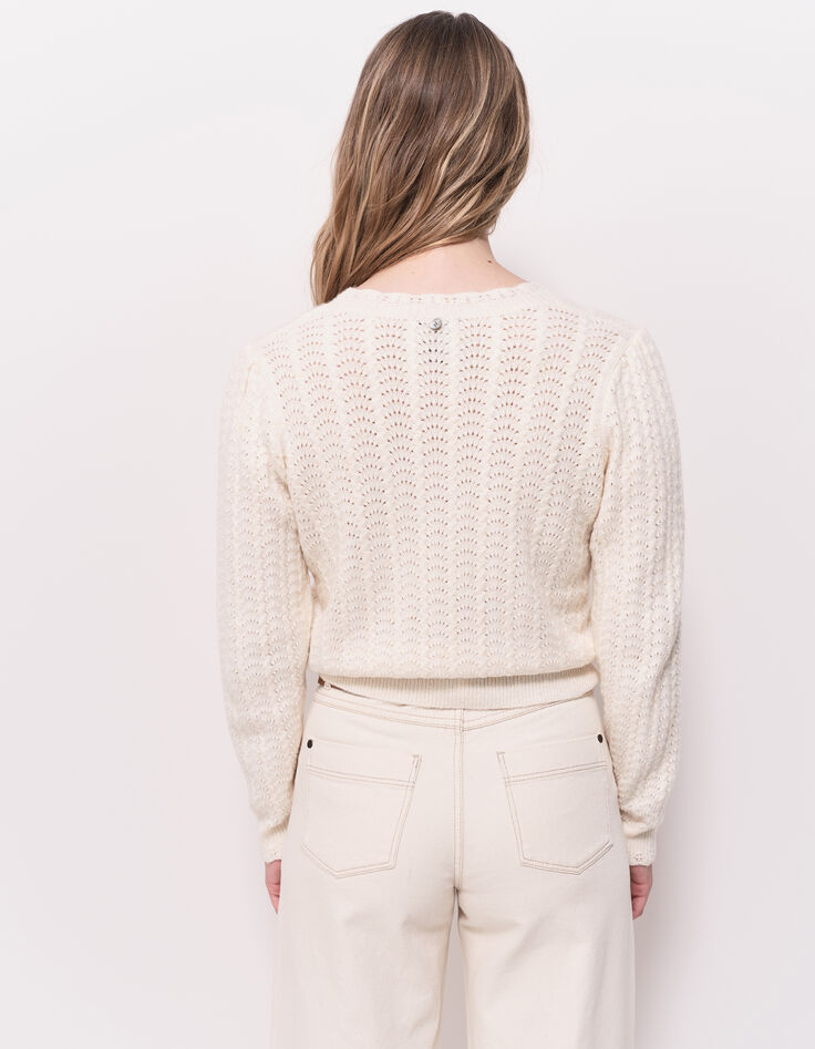 TILLEUL - Pull écru tricot fantaisie-2
