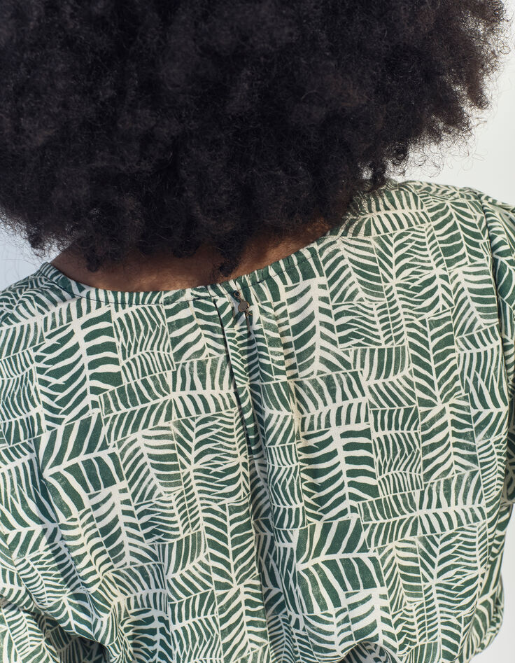 CASSIA - Blouse verte imprimé tropical chic -4